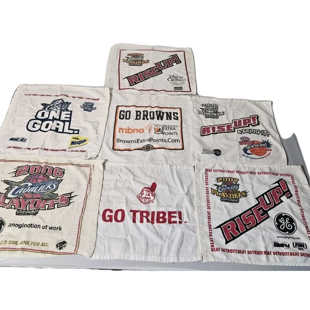 Vintage CLEVELAND BROWNS INDIANS CAVS Growl Towel NFL Rally Wahoo Rise Up LeBron